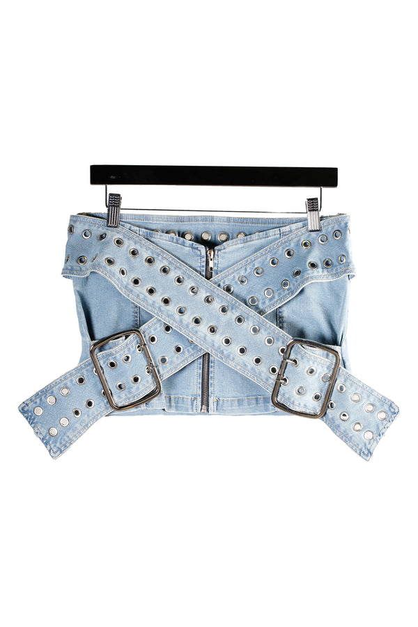 BUCKLE DENIM SKIRT