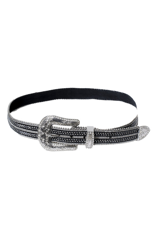 CRYSTAL LEATHER BELT, BLACK