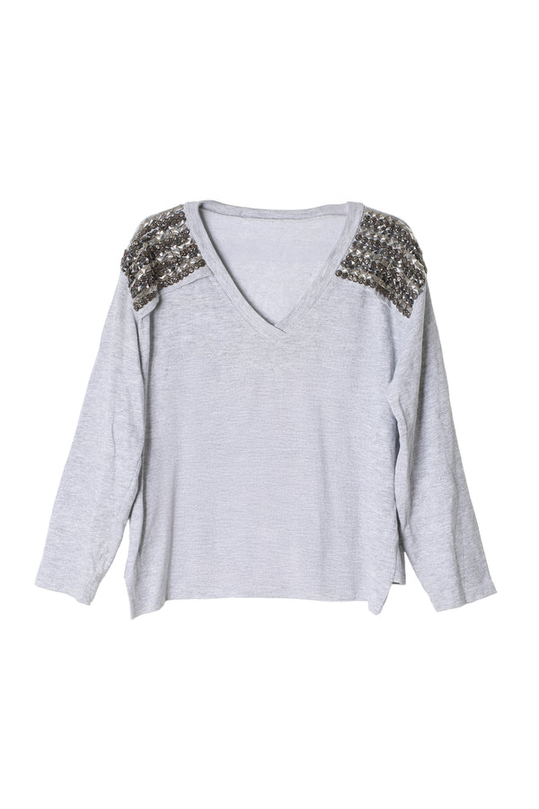 GREY STUD SWEATER